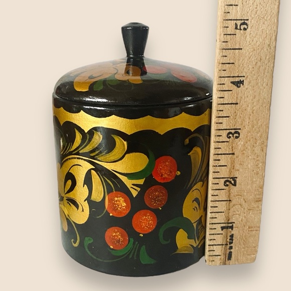 Russian Khokhloma Vintage Lacquerware 4pc Set Canister Cup Bowl Spoon Handmade - Picture 5 of 8
